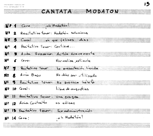 Partitura de la Cantata Modat&oacute;n, de Gerardo Masana (1965). 